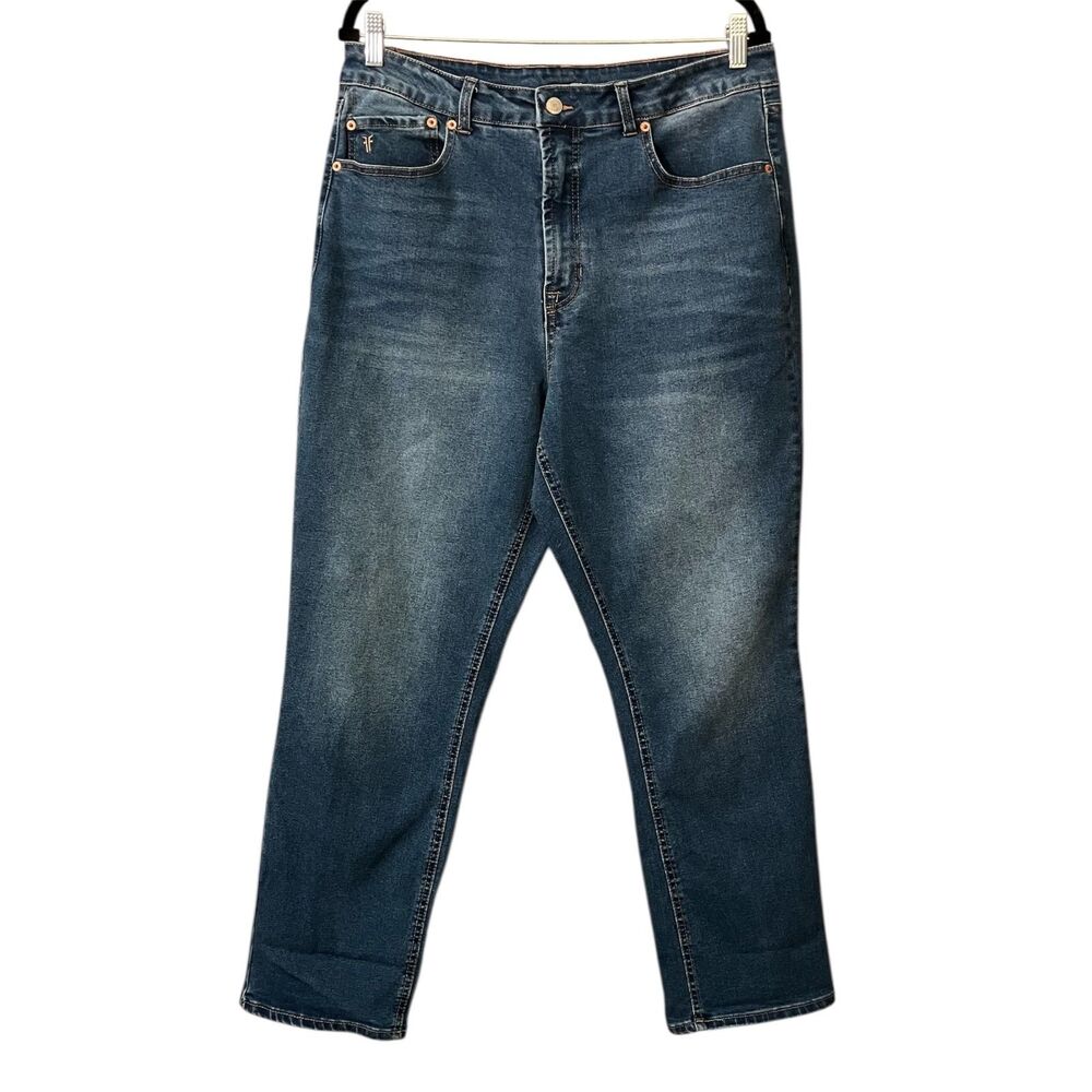 Frye high waisted straight leg medium wash jeans
